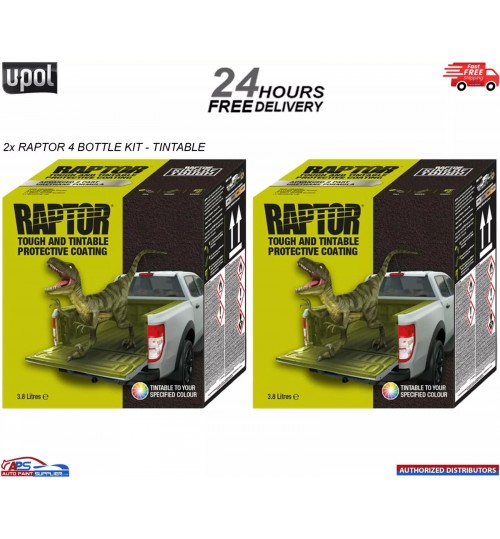 2x UPOL RAPTOR TRUCK BED LINER TOUGH COATING 3.8L KIT 4 BOTTLE KIT **TINTABLE**
